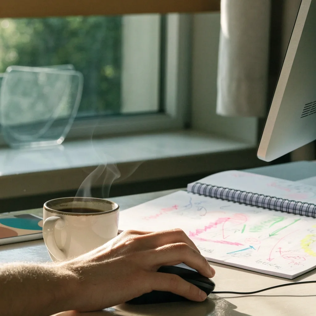 Arbeitsplatz mit Notizen zur Auswertung von Softwareinformationen